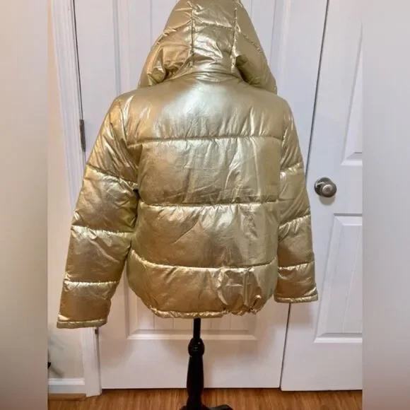 Calvin Klein Gold Hooded Puffer Coat size Small - Picture 6 of 16